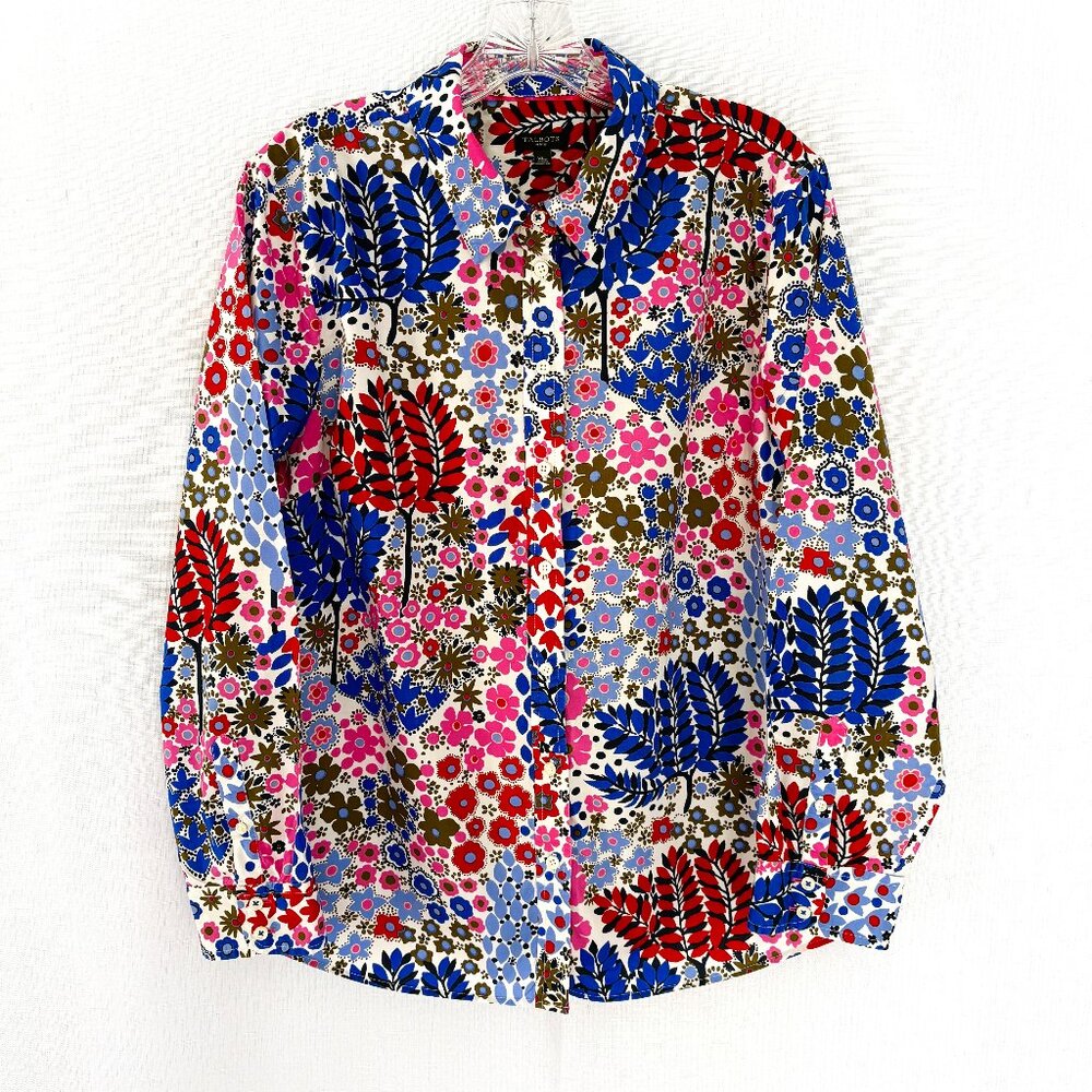 TALBOTS Multi-Color Mod Floral Cotton Long Sleeve Shirt